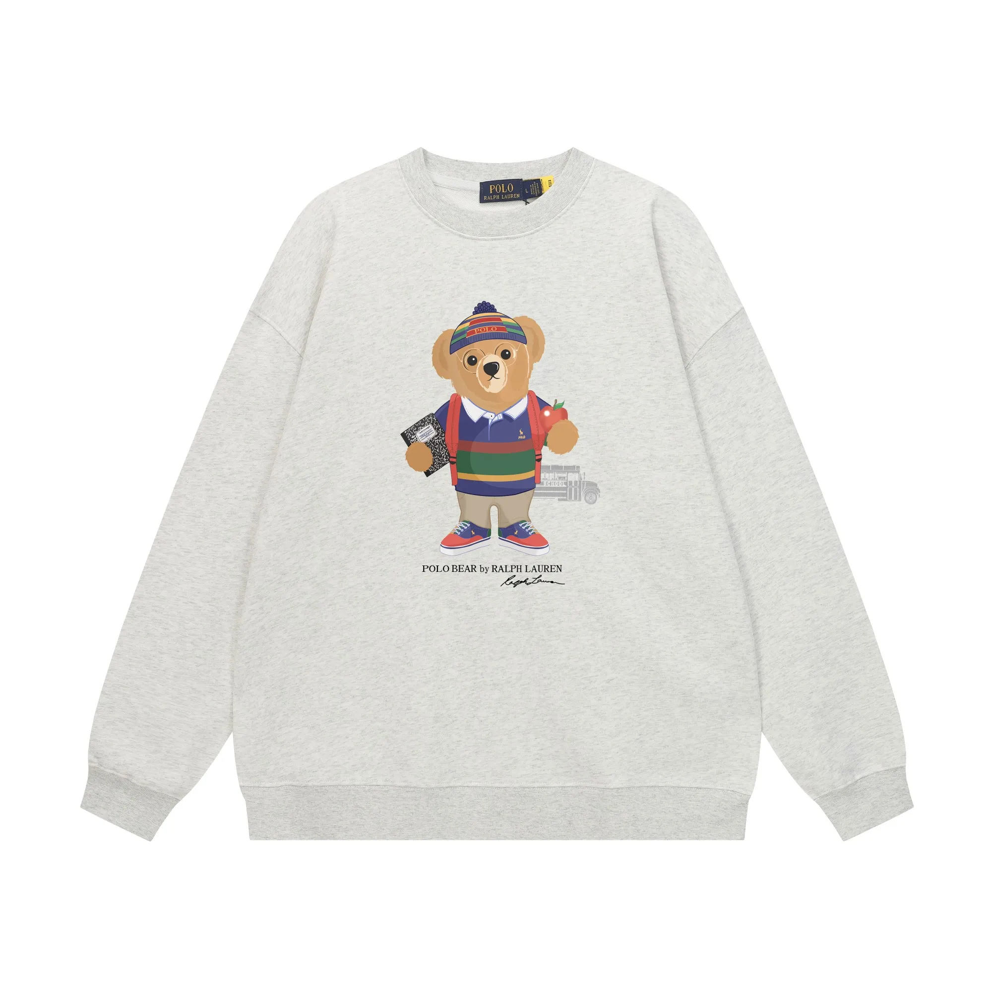 P200 Long-term stock] RalphLauren/Ralph Lauren 2025 autumn and winter new bear letter print 420g heavy large terry sweatshirt Ralph Lauren's age-reducing item, the coat fabric is made of 85% cotton ➕15% polyester, which not only retains the softness, comfort and breathability of cotton, but also adds the wear resistance and wrinkle resistance of polyester fiber, making the clothes more durable and easy to care for. Even in slightly cooler weather, you won't feel stuffy when wearing it. This kind of fabric has a natural crisp feel and is not easy to pill or deform. The bear on the chest is printed with English letters. It is full of color, full of three-dimensionality, and lifelike, adding a bit of liveliness and interest to the whole sweatshirt. There is no pressure to dress, regardless of age or gender. Complete accessories! Color: black, white, navy blue, light floral gray Size: M-L-XL-XXL
